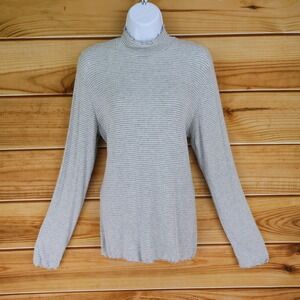Gap Long Sleeve Shirt Womens Size XL Gray White Striped Mock Neck‎ Soft Stretch